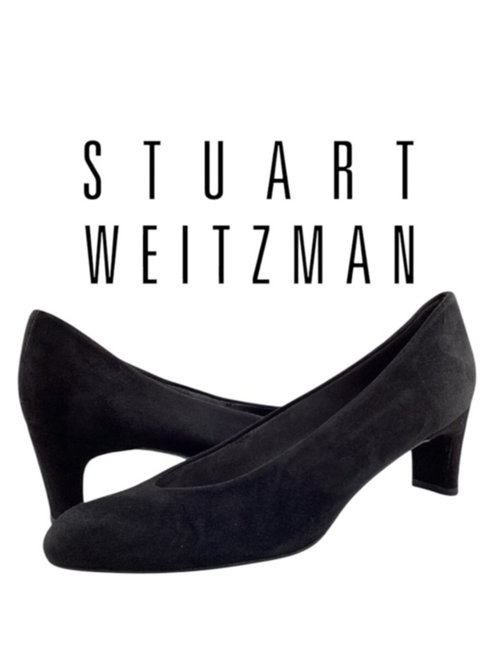 NIB Stuart Weitzman ChicPump Black Suede Kitten Heel Pumps Size 9